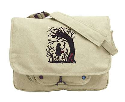 Red Riding Hood Bag, Red Riding Canvas Bag, Fairytale Classic Bag, Fairytale Shadows - Red Riding Hood Embroidered Canvas Messenger Bag