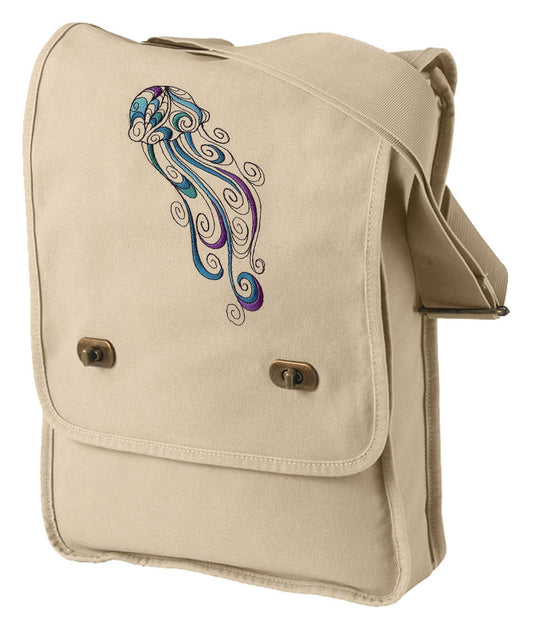 Doodle Jellyfish Embroidered Canvas Field Bag
