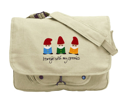 Hangin' with My Gnomies (Applique) Embroidered Canvas Messenger Bag