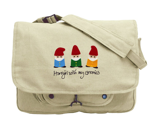 Hangin' with My Gnomies (Applique) Embroidered Canvas Messenger Bag