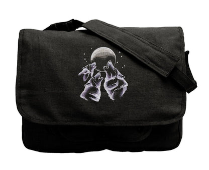 Wolf Trio Embroidered Canvas Messenger Bag
