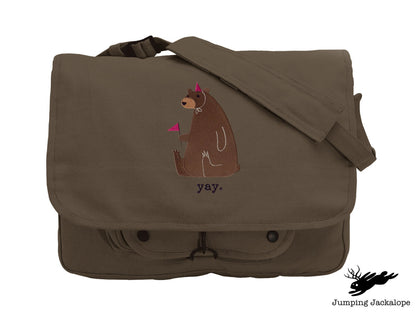 Party Bear Embroidered Canvas Messenger Bag