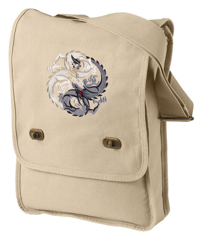 Light and Darkness Dragons Embroidered Canvas Field Bag