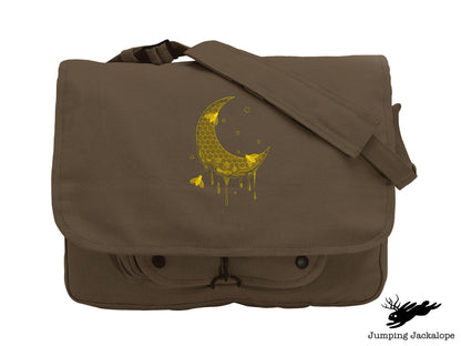 Buzzing Under the Moonlight, Bee Messenger Bag, Honeybee Embroidered Canvas Messenger Bag, Moon Bag, Honeybee Moon Bag