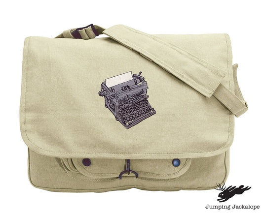 Just My Type Bag, Typewriter Design Bag Embroidered Canvas Messenger Bag, Typewriter Bag, Author Bag, Writer Bag, Writer Messenger