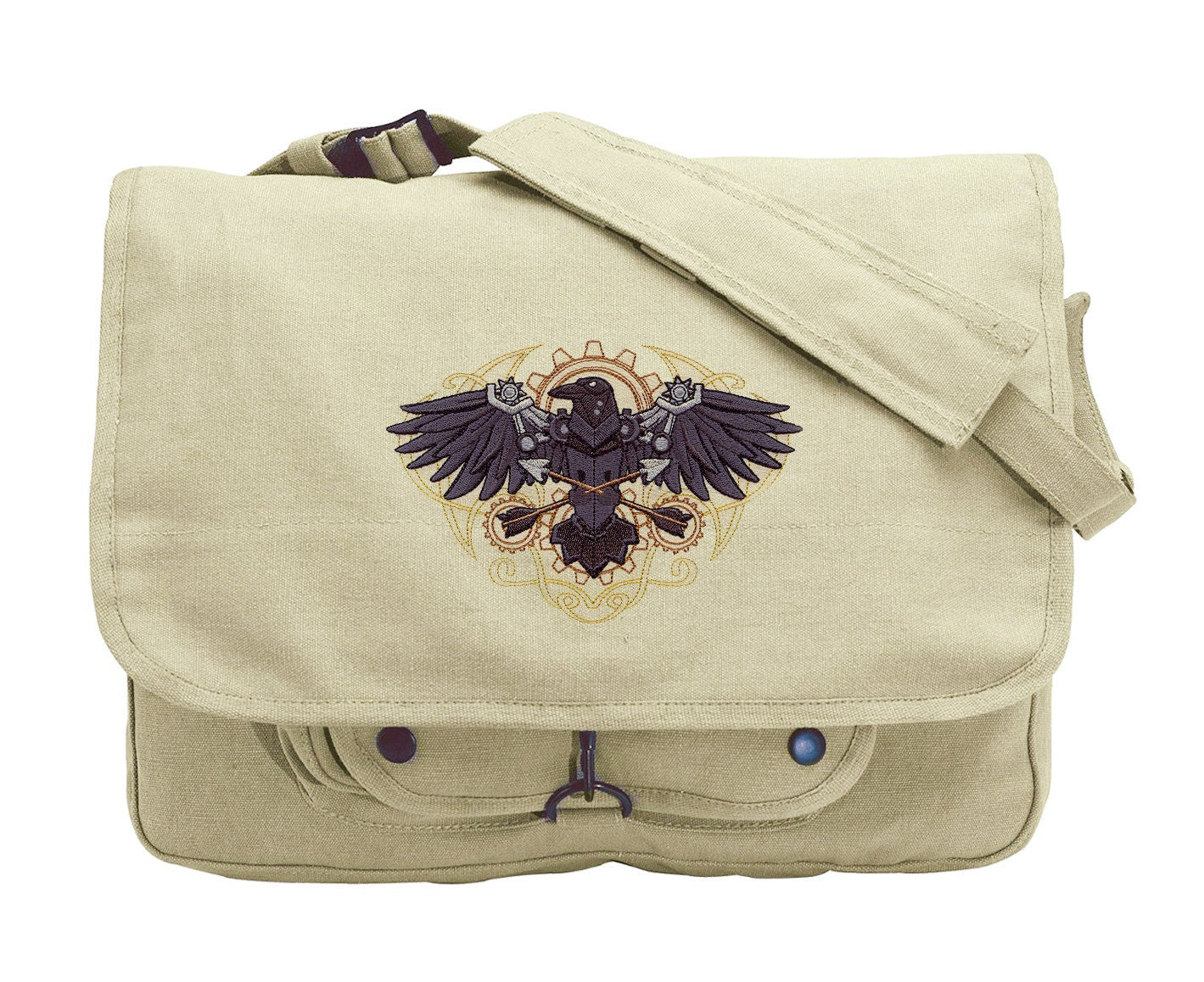 Western Steampunk - Raven Embroidered Canvas Messenger Bag