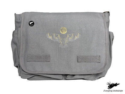 Under the Full Moon Forest Night Owl Embroidered Classic Canvas Messenger Bag