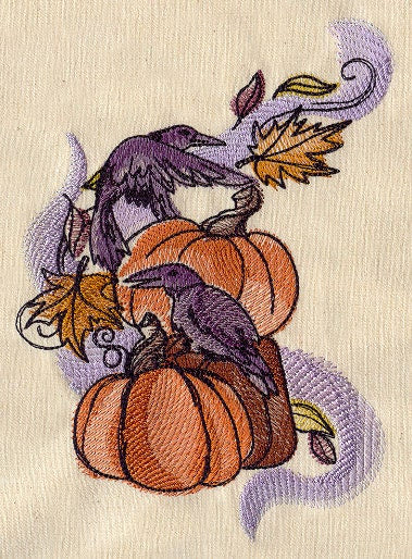 Painted Ravens and Pumpkins Embroidered Canvas Messenger Bag
