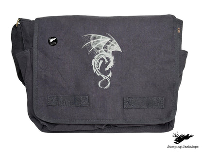 Dark Creatures Dragon Embroidered Classic Canvas Messenger Bag