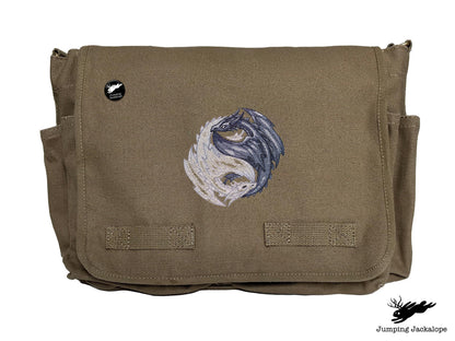 Yin Yang Dragons Embroidered Classic Canvas Messenger Bag
