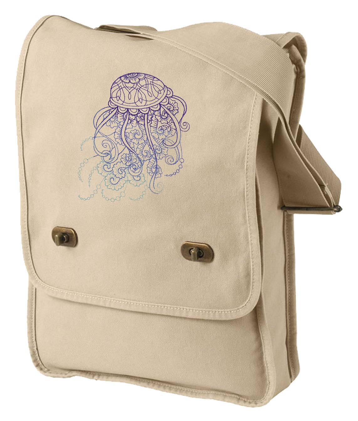 Drifting Jellyfish Embroidered Canvas Field Bag