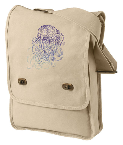 Drifting Jellyfish Embroidered Canvas Field Bag
