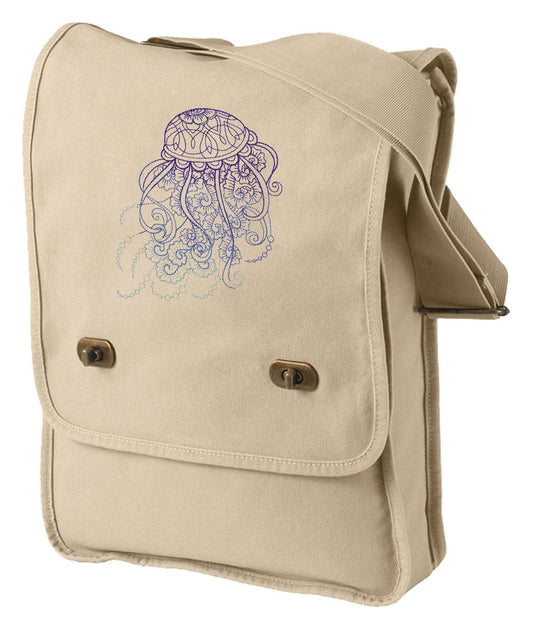 Drifting Jellyfish Embroidered Canvas Field Bag