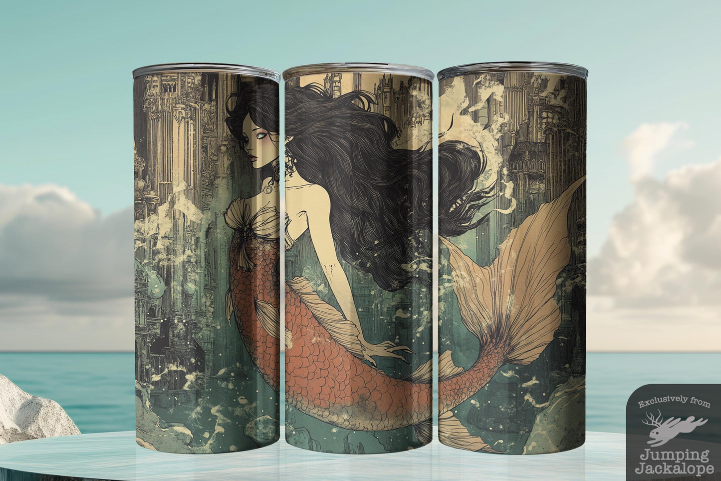 Gothic Coral Mermaid Tumbler – 20oz Dark Fantasy Sea Siren | Mythical Ocean Drinkware