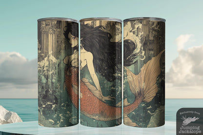 Gothic Coral Mermaid Tumbler – 20oz Dark Fantasy Sea Siren | Mythical Ocean Drinkware