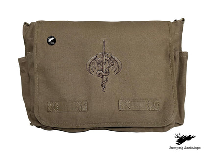 What Doesn't Kill You Dragon and Sword Embroidered Classic Canvas Messenger Bag