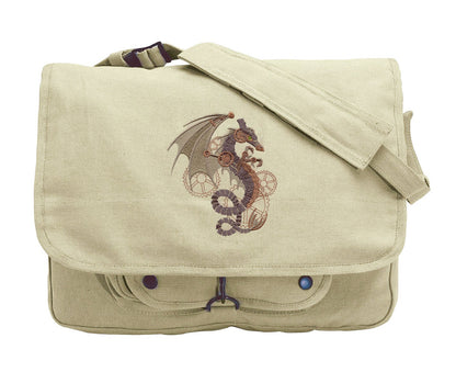 Steampunk Wyvern Embroidered Canvas Messenger Bag