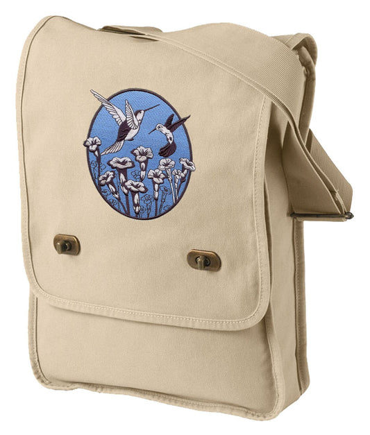 Spring Hummingbird Oval Embroidered Canvas Field Bag