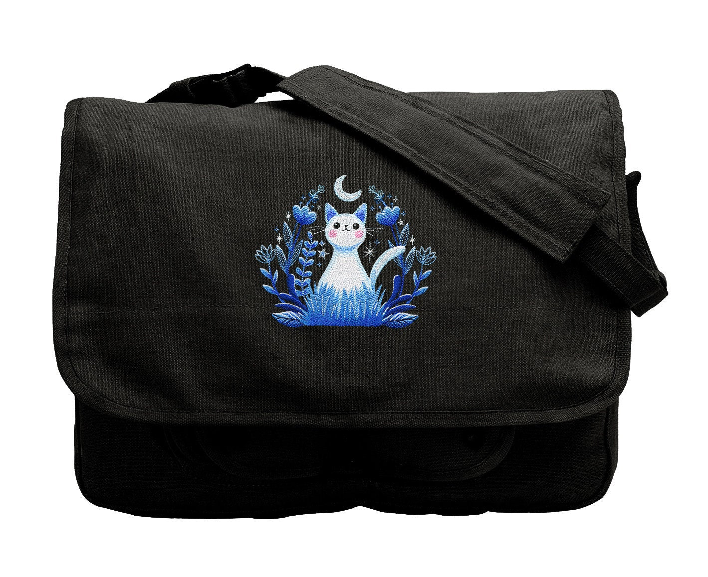 Moonlight Garden Kitty, Cat Design Bag Embroidered Canvas Messenger Bag