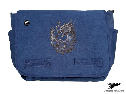Baroque Scrollwork Dragon Embroidered Classic Canvas Messenger Bag