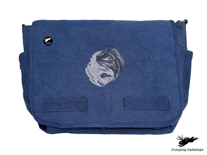 Yin Yang Dragons Embroidered Classic Canvas Messenger Bag