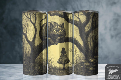 Smile in the Shadows Tumbler – Alice and the Cat in Gothic Wonderland | 20oz Sublimated Fantasy