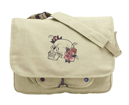 Dire Bloom - Skull Embroidered Canvas Messenger Bag