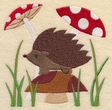 Hedgehog in Mushrooms Embroidered Canvas Field Bag