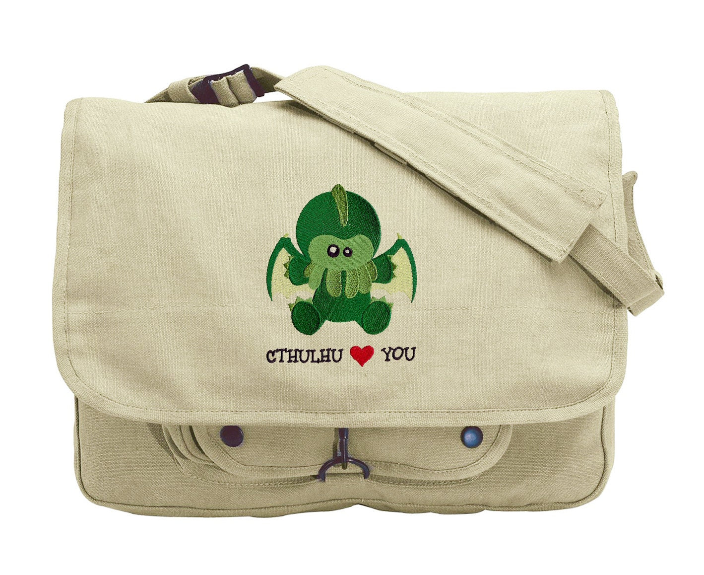 Cthulhu Loves You Embroidered Canvas Messenger Bag
