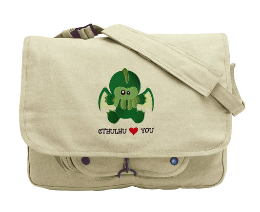 Cthulhu Loves You Embroidered Canvas Messenger Bag