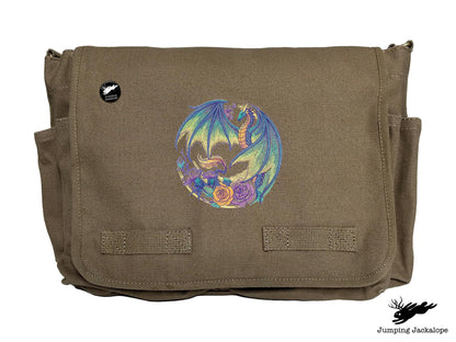 Flight of Flowers Dragon Wreath Embroidered Classic Canvas Messenger Bag
