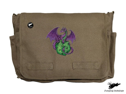 D20 Dragon Embroidered Classic Canvas Messenger Bag