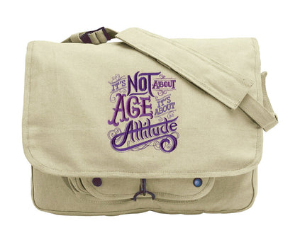 It's About Attitude Embroidered Canvas Messenger Bag