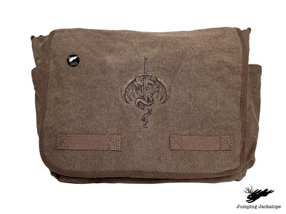 What Doesn't Kill You Dragon and Sword Embroidered Classic Canvas Messenger Bag