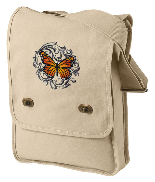 Baroque Butterfly - Monarch Embroidered Canvas Field Bag