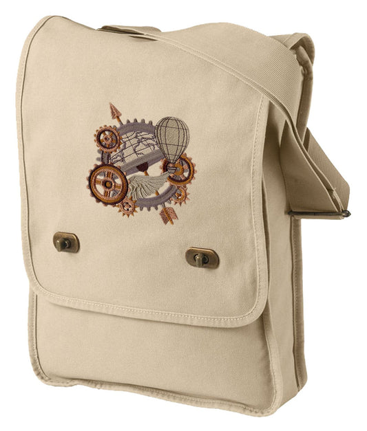 Around the Globe Steampunk Canvas Embroidered Field Bag