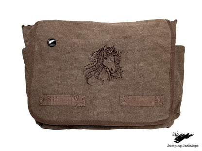 Untamed Beauty Horse Embroidered Classic Cotton Canvas Messenger Bag