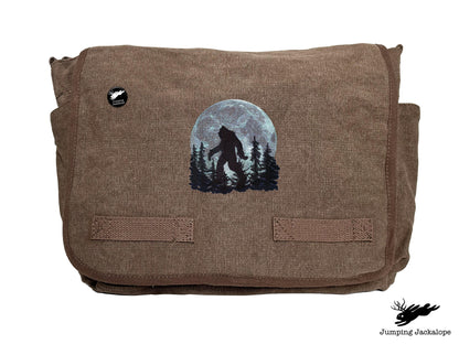 Under the Moonlight Bigfoot Embroidered Classic Canvas Messenger Bag