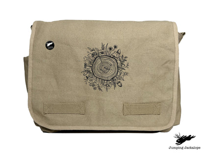 Botanical Tree Rings Design Embroidered Classic Canvas Messenger Bag