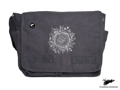 Botanical Tree Rings Design Embroidered Classic Canvas Messenger Bag
