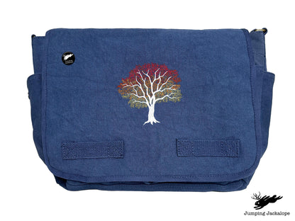 Signs of Autumn Tree Embroidered Messenger Bag