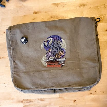 Tomes of Imagination Embroidered Canvas Messenger Bag