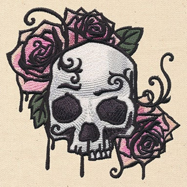 Skull Messenger Bag, Painted Skull and Roses Embroidered Canvas Messenger Bag