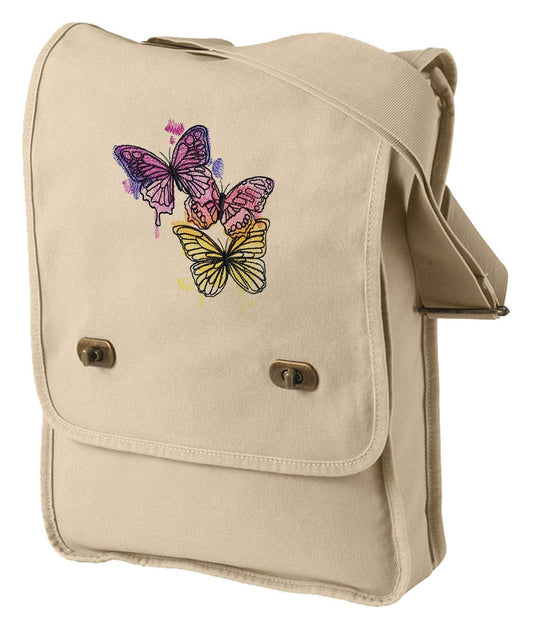 Painted Butterfly Embroidered Canvas Field Bag