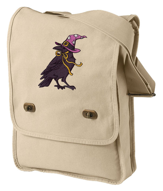 Witchy Raven Embroidered Canvas Field Bag