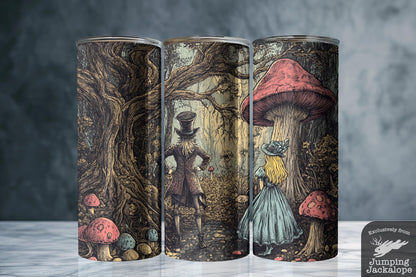 Into Madness Tumbler – 20oz Alice and the Mad Hatter in Twisted Forest | Eerie Wonderland Gift