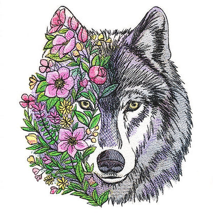 Wolf in Flowers Embroidered Canvas Messenger Bag