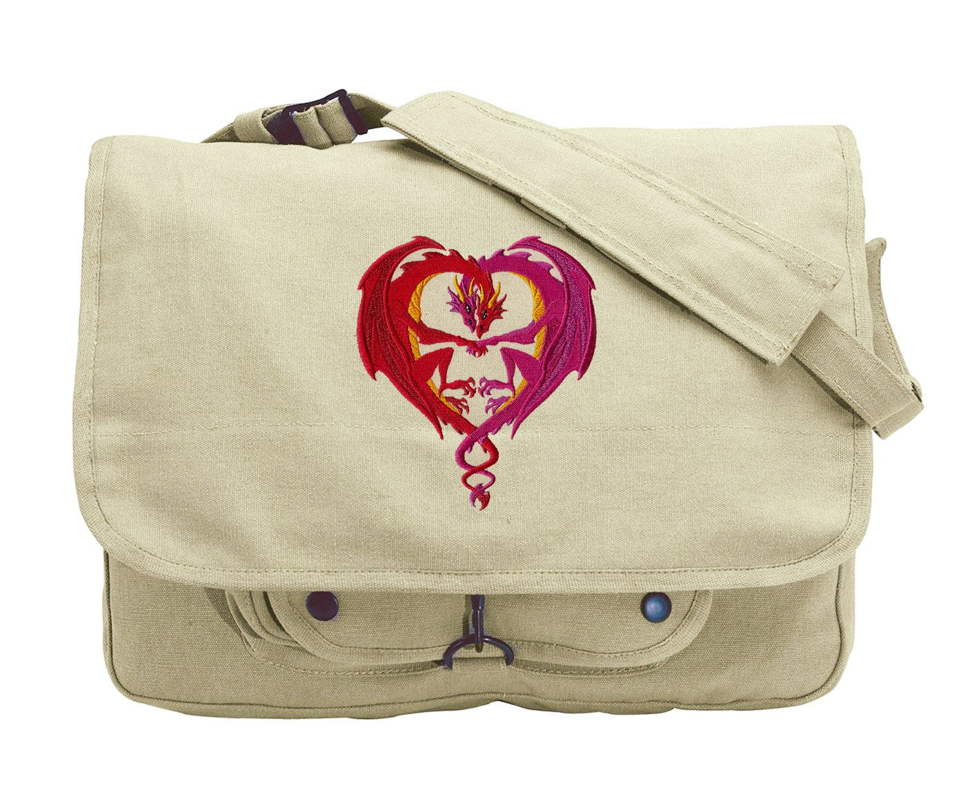Dragon Love Embroidered Canvas Messenger Bag