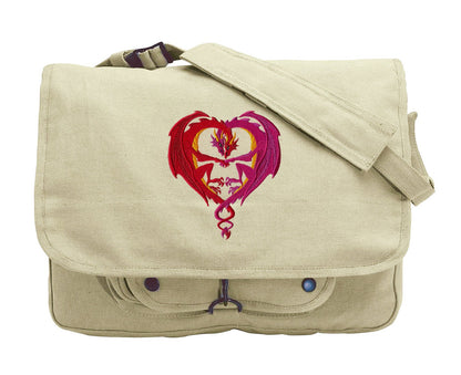 Dragon Love Embroidered Canvas Messenger Bag