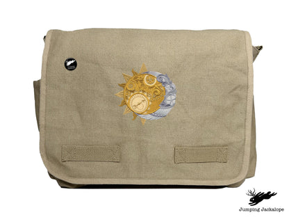 Clockwork Heavens Design Embroidered Classic Canvas Messenger Bag